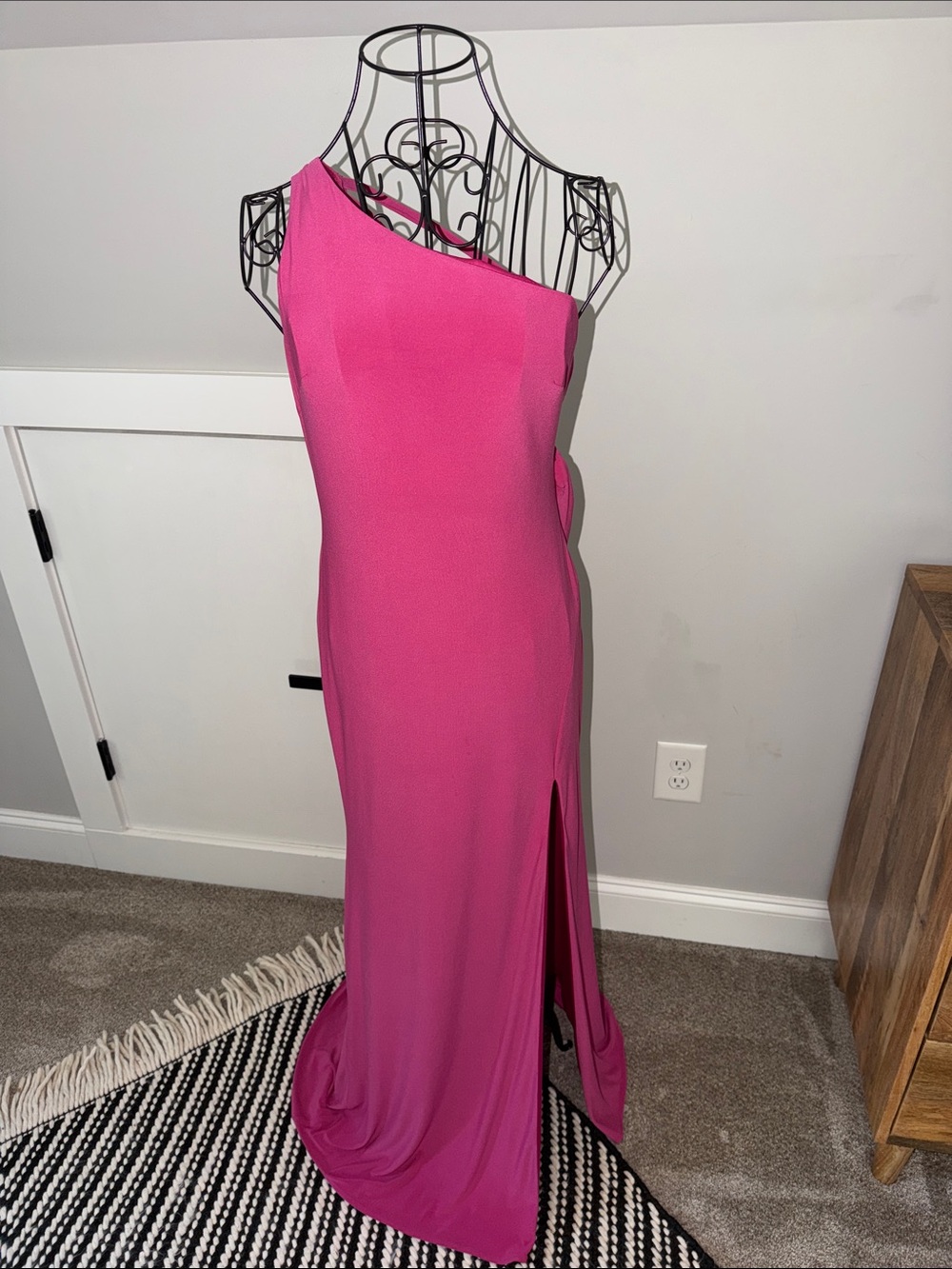 Ieena for Mac Duggal jersey one shoulder draped back gown